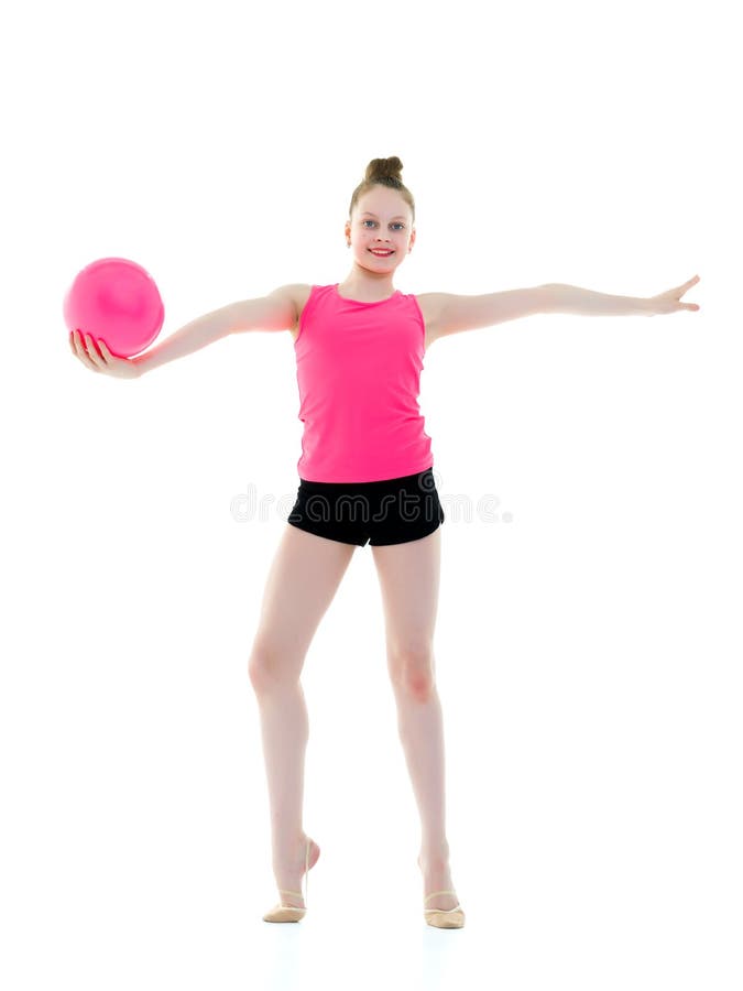 Little Girl is Engaged in Fitness with a Ball. Stock Photo - Image of ...