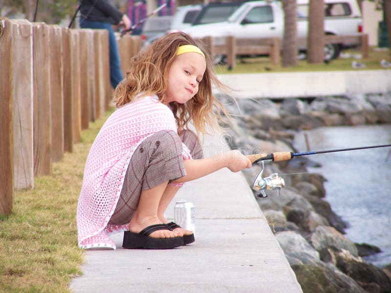 Little girl fishing stock photo. Image of outfit, pink 4492216