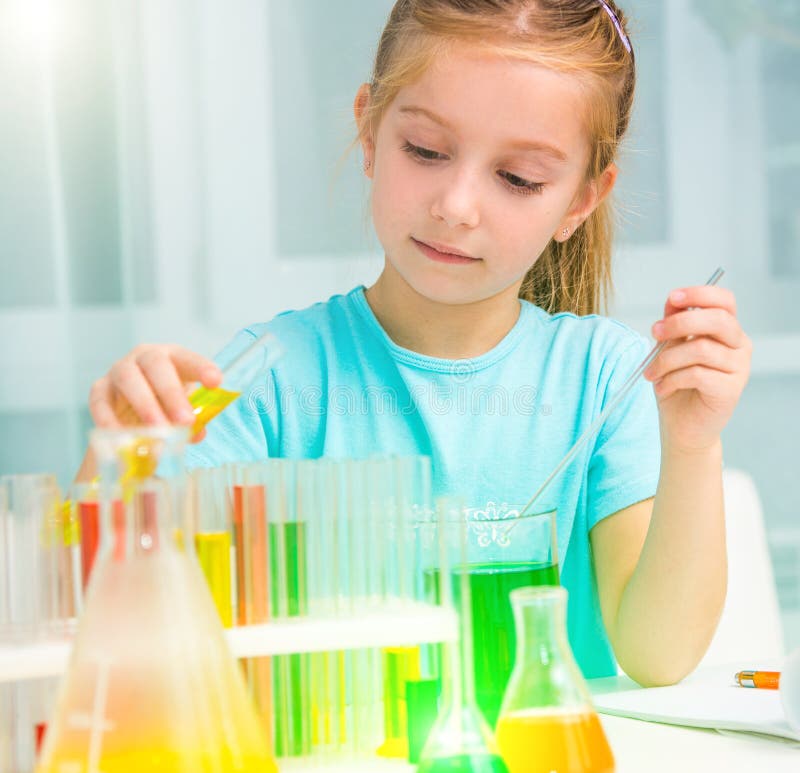 Little girl with flasks stock image. Image of childhood 36720903