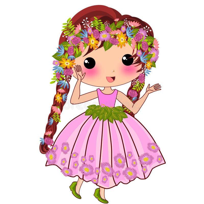 Cute hawaiian floral princess cartoon