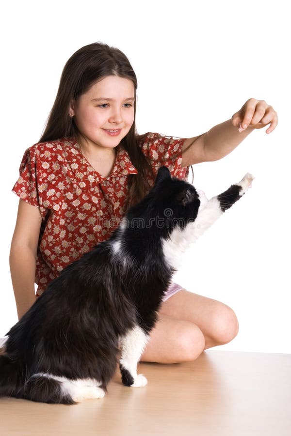 Little girl and fluffy cat