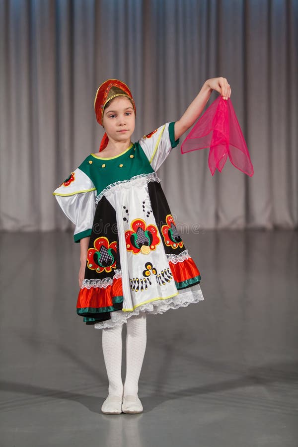 Little Girl in Folk Costume with Red Wrap Stock Image - Image of ...