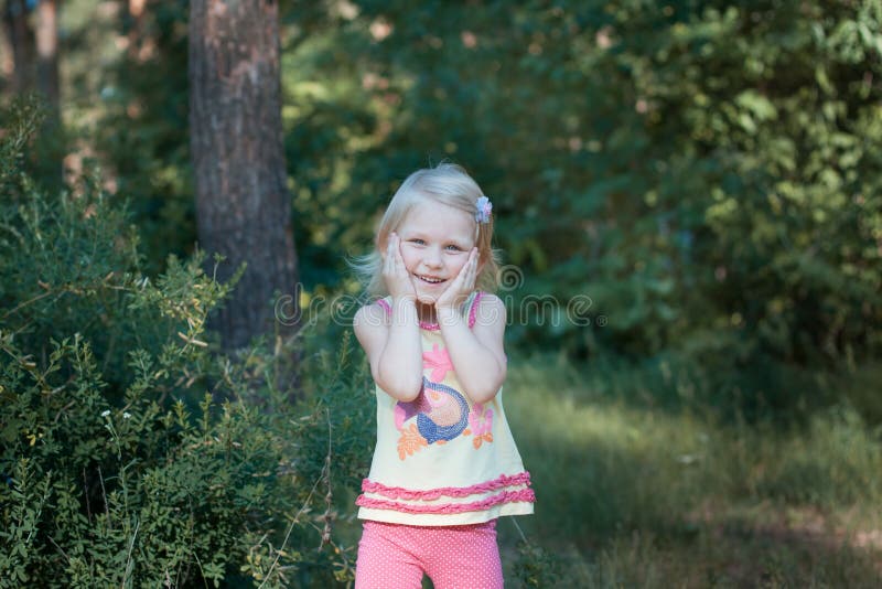 Little Girl In The Forest Stock Image Image Of Happiness 56226593