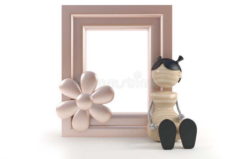 Little girl and frame in white background