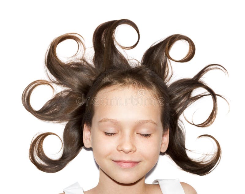 Girl with funny hairstyle bursting bubbles in tub  playing styling   Stock Photo  181850574