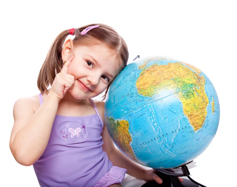 Little girl with globe