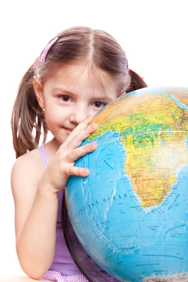 Little girl with globe