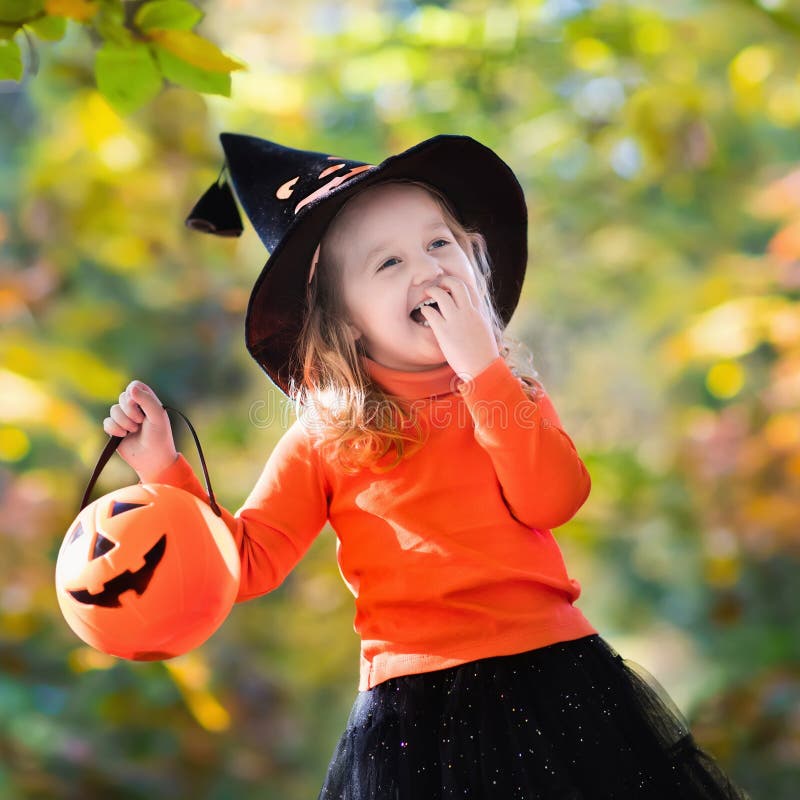 Little Girl on Halloween Trick or Treat Stock Image - Image of carving ...