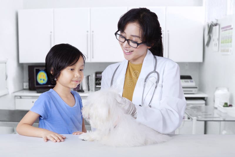 Little girl with her dog visiting veterinarian stock photos Little girl with her dog visiting veterinarian stock photos