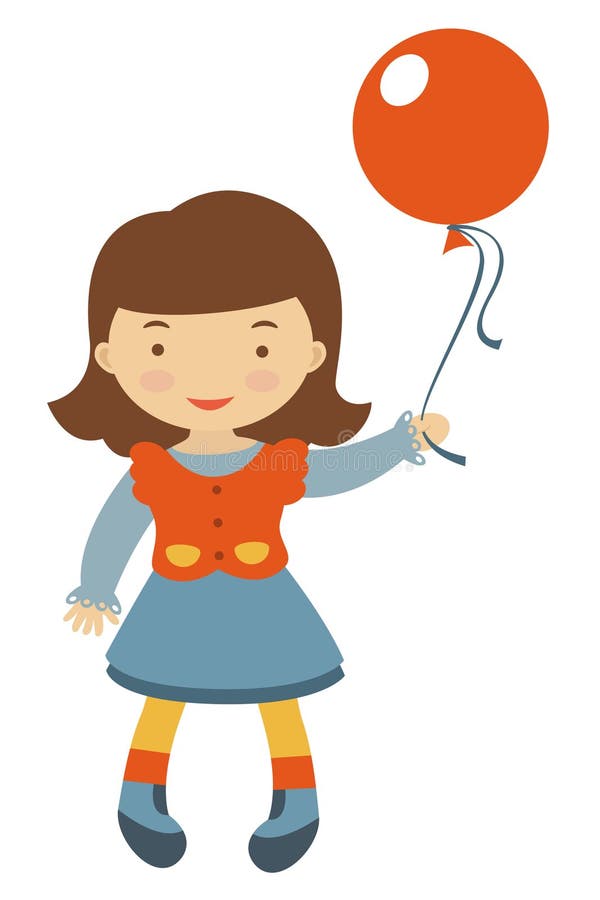 Little Girl Holding Balloon Stock Vector Illustration of cheerful