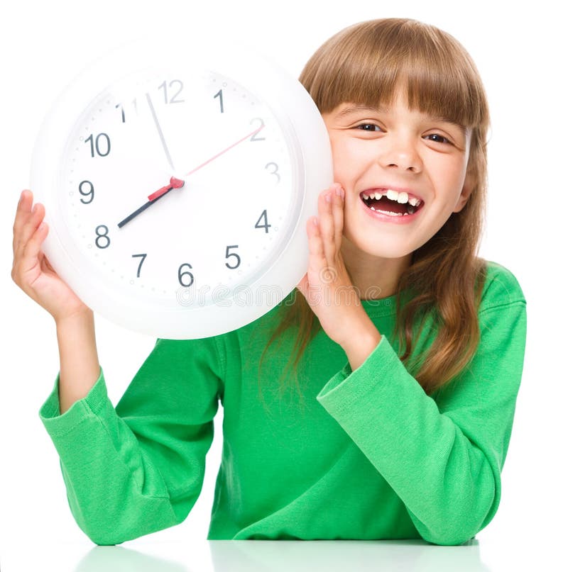 Little Girl is Holding Big Clock Stock Image Image of concept
