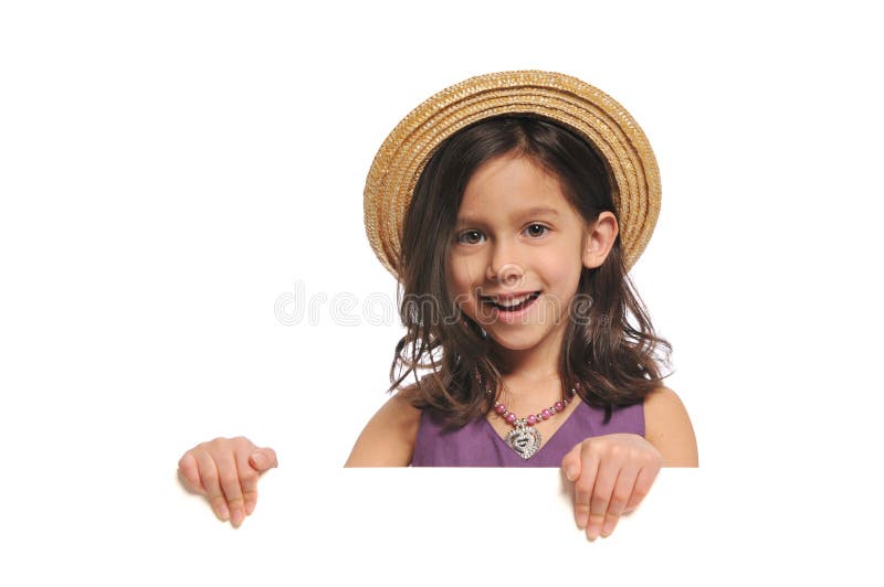 Little girl holding a blank sign isolated on a white background. Little girl holding a blank sign isolated on a white background