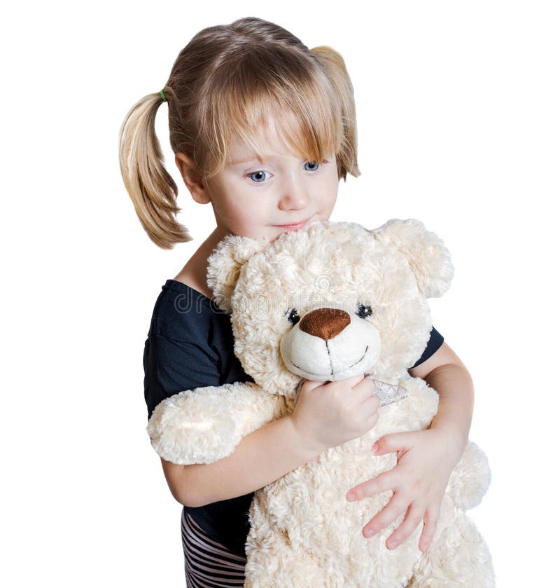 Little Girl Holding a Teddy Bear Stock Photo - Image of bear, isolated ...