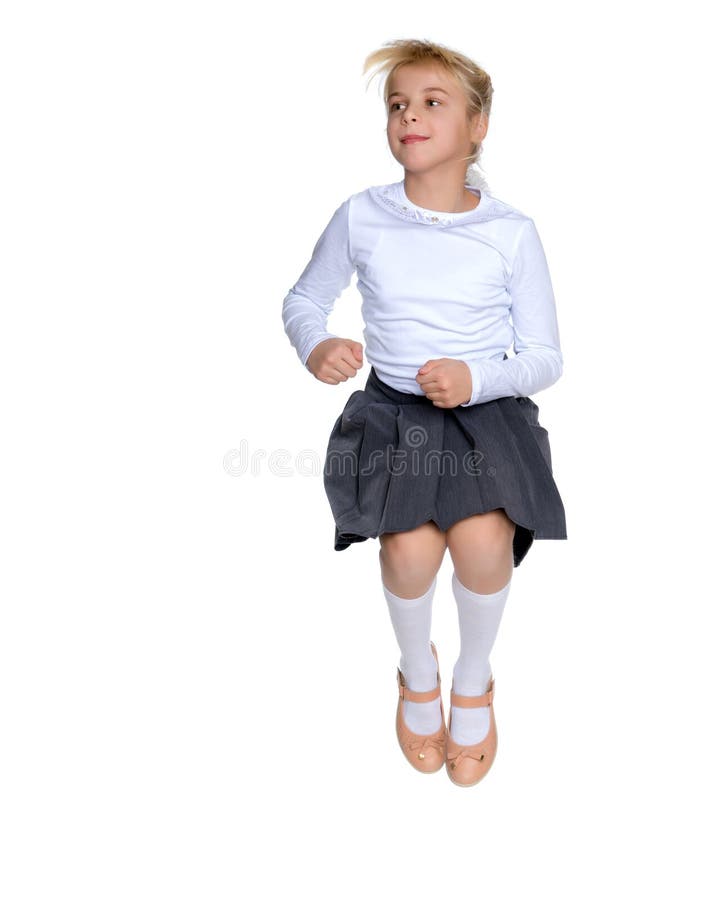 Little girl is jumping. stock image. Image of exercise - 134330755