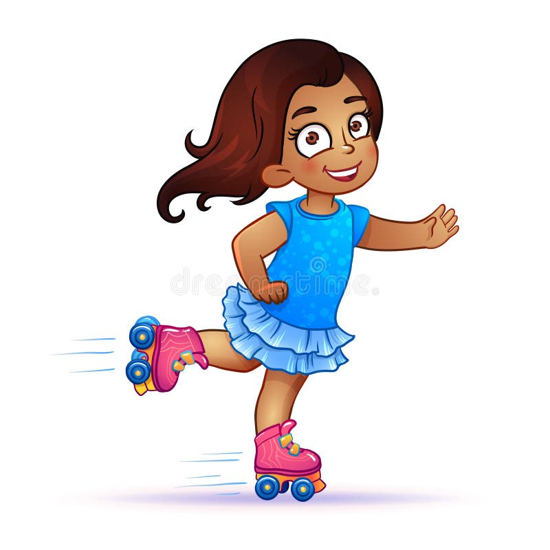 Little girl Latina rides on roller skates