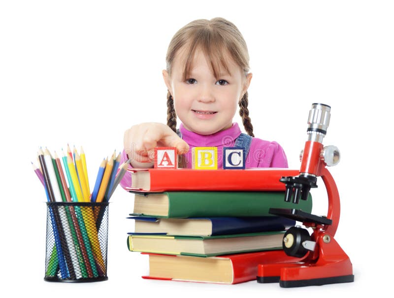 The little girl learn stock photo. Image of pencils, book 29305016