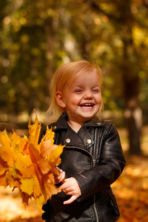 Little Girl in a Leather Jacket Stock Image Image of golden