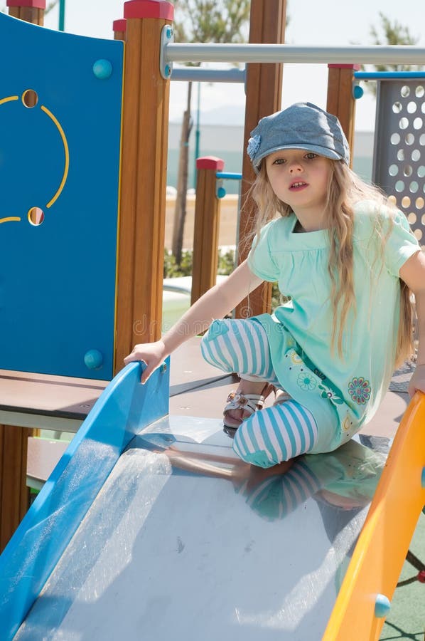 Little Girl Denim Peaky Cap Playing Stock Photos - Free & Royalty-Free ...