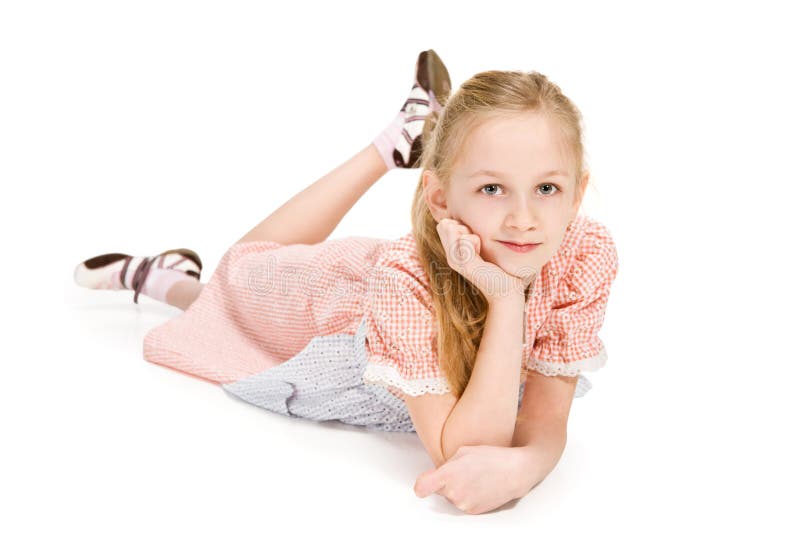 Little Girl Lying on the Floor Stock Photo Image of cute, happy 12625958