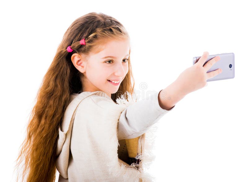 Little Girl Makes Selfie with Her Mobile Phone Stock Photo - Image of ...