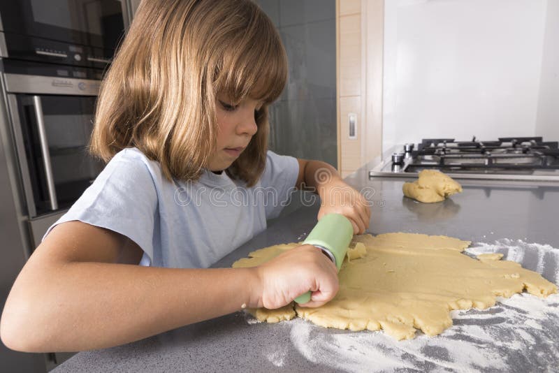 Little Girl Making Cookie Dough Stock Image Image of close, baking