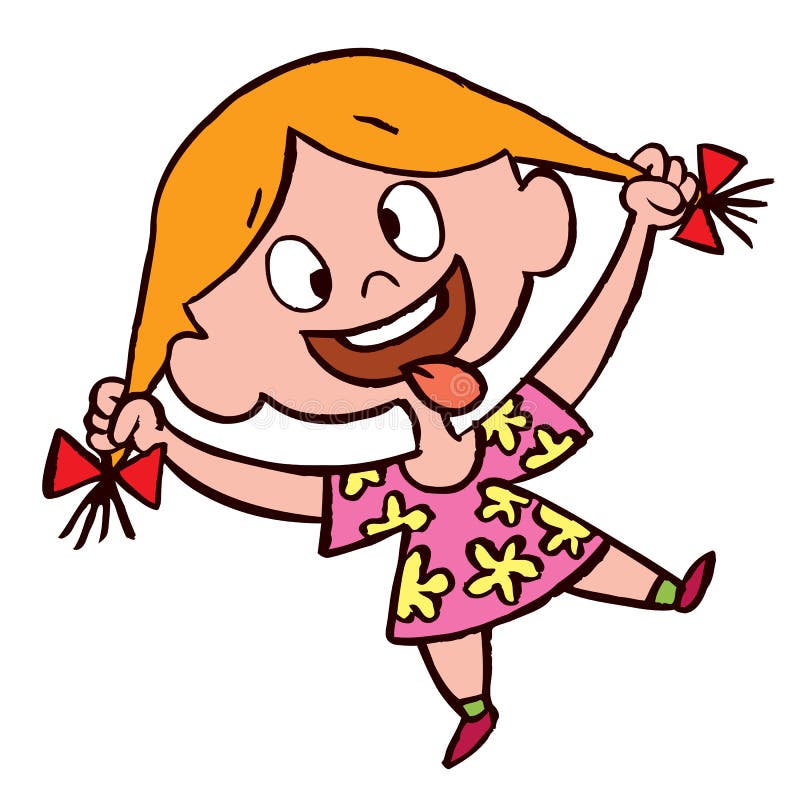 Little girl making silly face vector illustration.