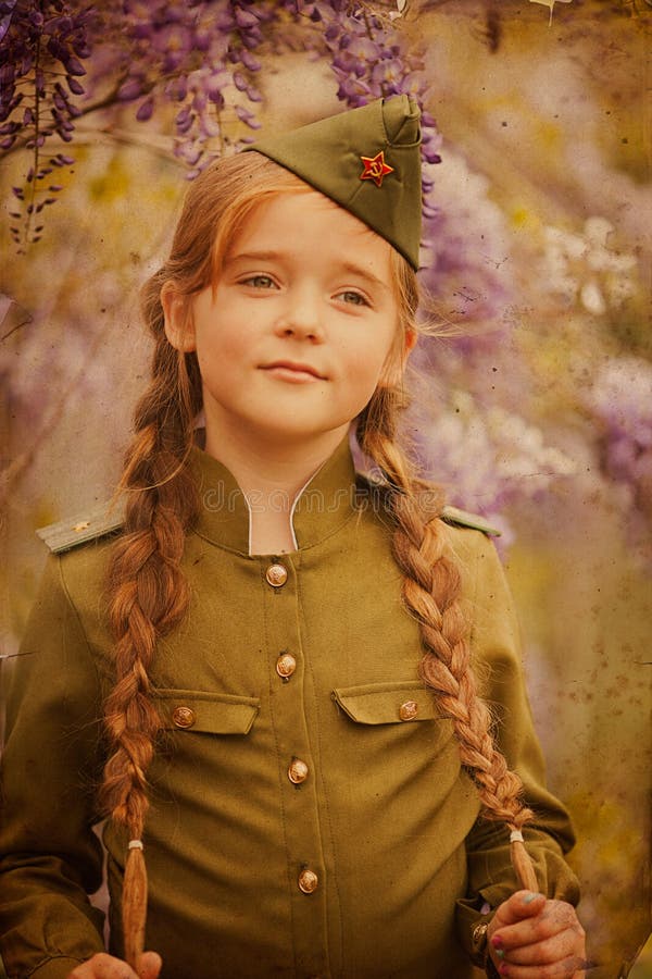 Little Girl in a Military Uniform Stock Image Image of park