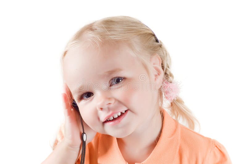 Little girl with mobile stock image. Image of face, mobile 12148059