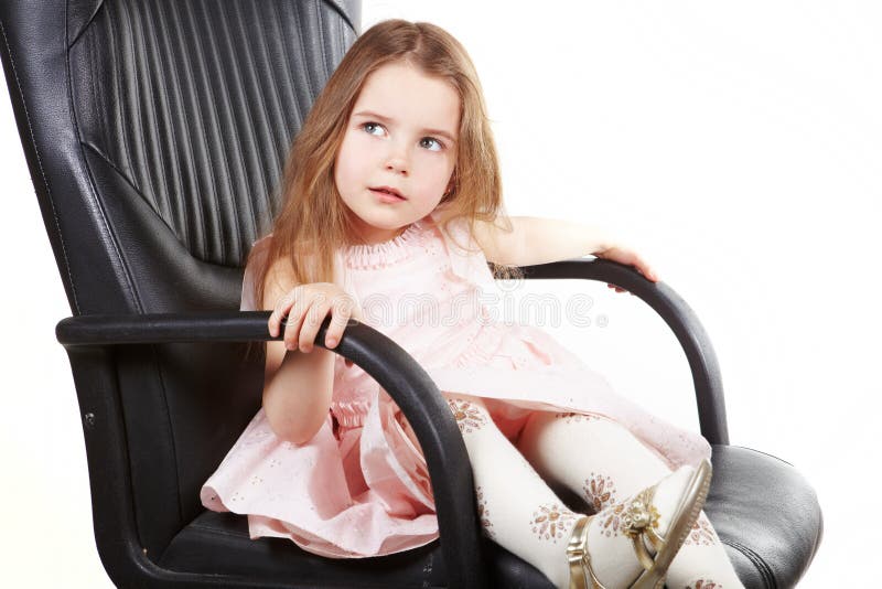 Little Girl on Office Chair Stock Image Image of happy, isolated