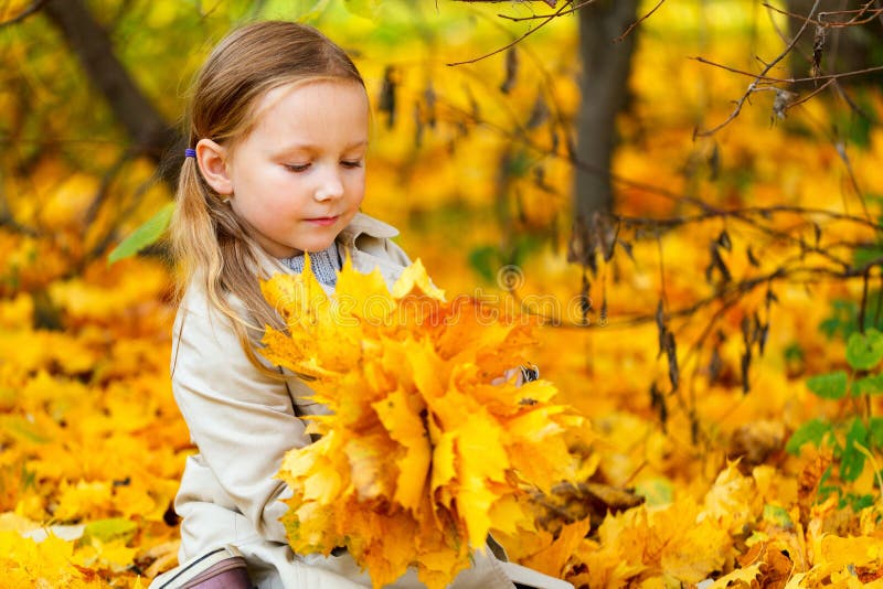 Little Girl Outdoors at Autumn Day Stock Image - Image of casual ...