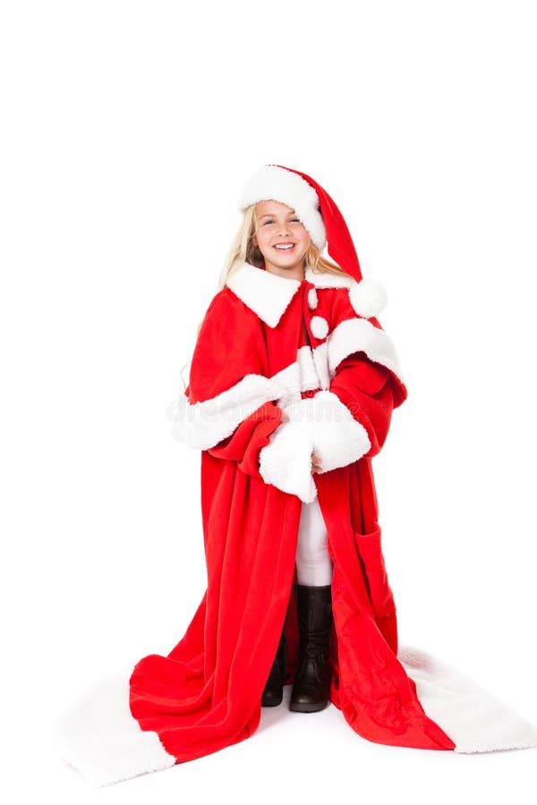 Little Girl in a Oversized Santa Costume Stock Photo Image of happy