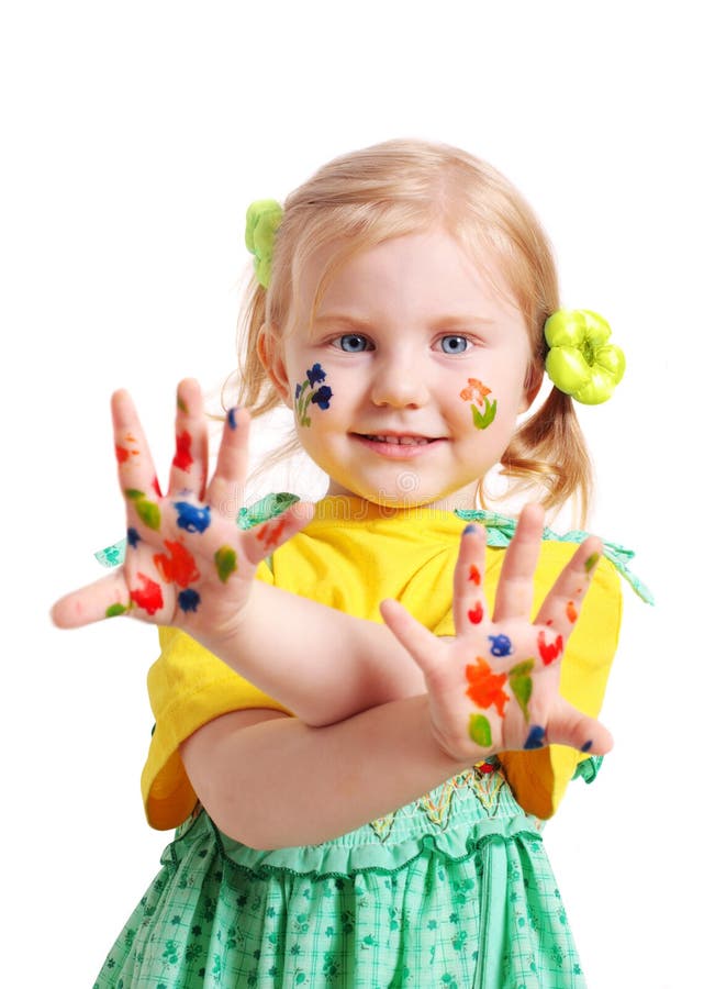 Little girl with paint stock image. Image of brush, youth 9375213