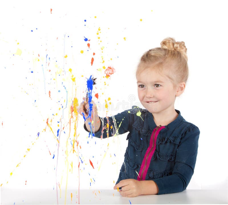 Little girl painting on window stock photography Little girl painting on window stock photography