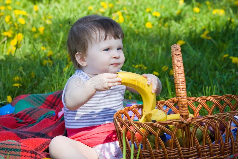 Little girl on picnic stock photo. Image of small, years 29999276