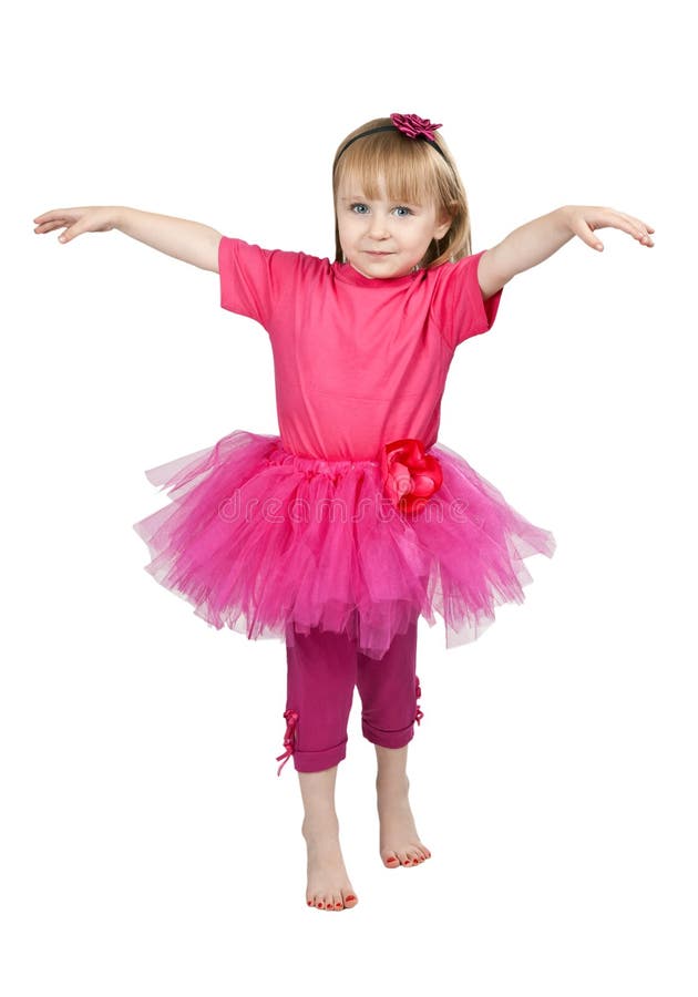 Little girl in a pink dress dancing