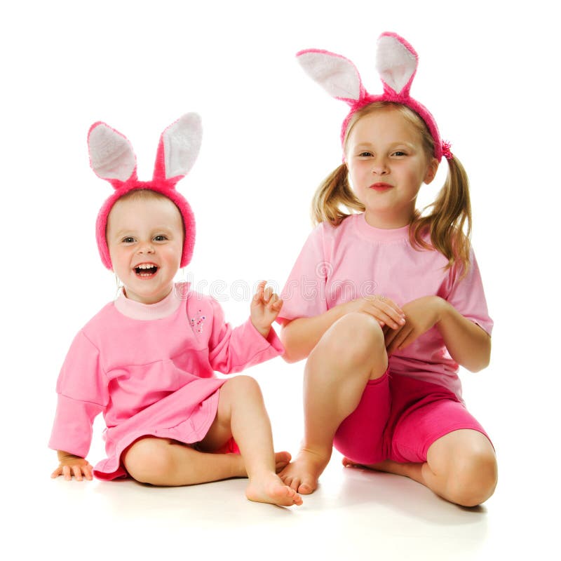 The little girl with pink ears bunny