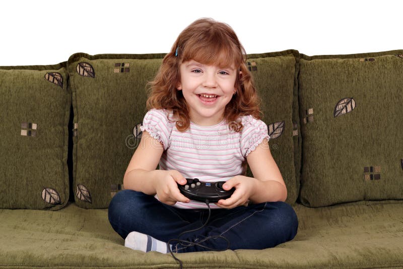 Little Girl Play Video Game Stock Image Image of joystick, active