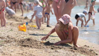 ukrainian  nudist Little Girl is Playing in the Sand on the Beach. Stock Footage - Video of  beautiful, lifestyle: 89450686