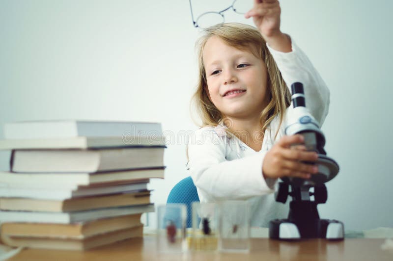 Girl Little Genius of Science Stock Image Image of scientific