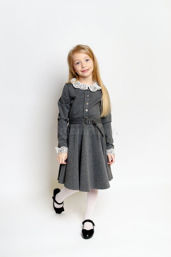 Little Girl Posing in School Uniform Stock Photo - Image of female ...