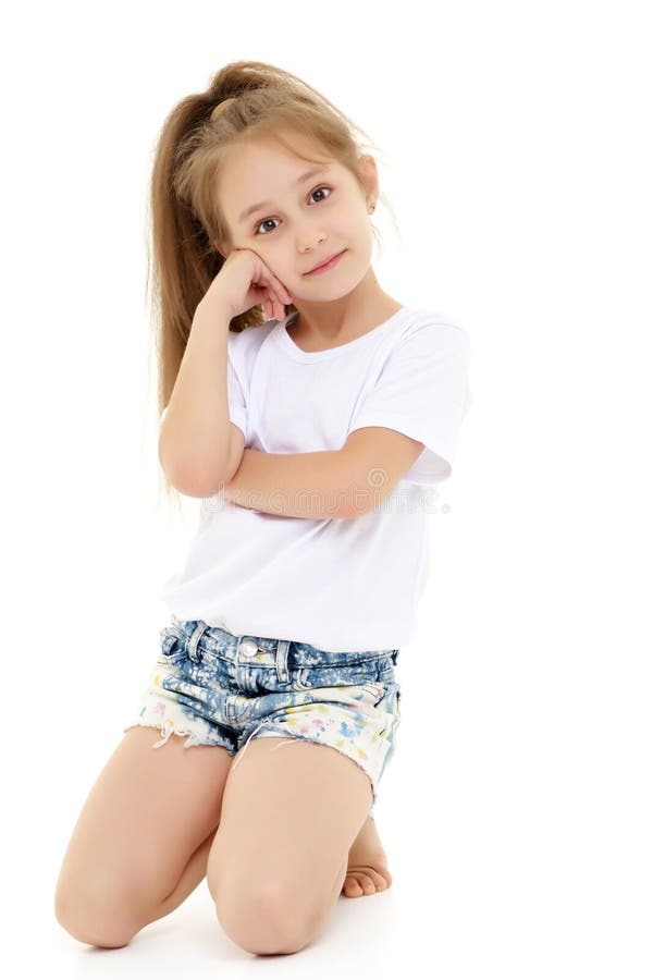 Little Girl in a Pure White T-shirt for ...