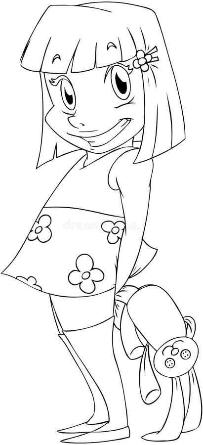 Little Girl With Rabbit Doll Coloring Page vector illustration Little Girl With Rabbit Doll Coloring Page vector illustration