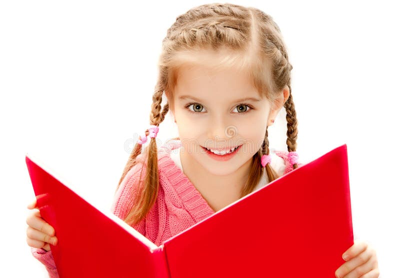 Little girl reading a book