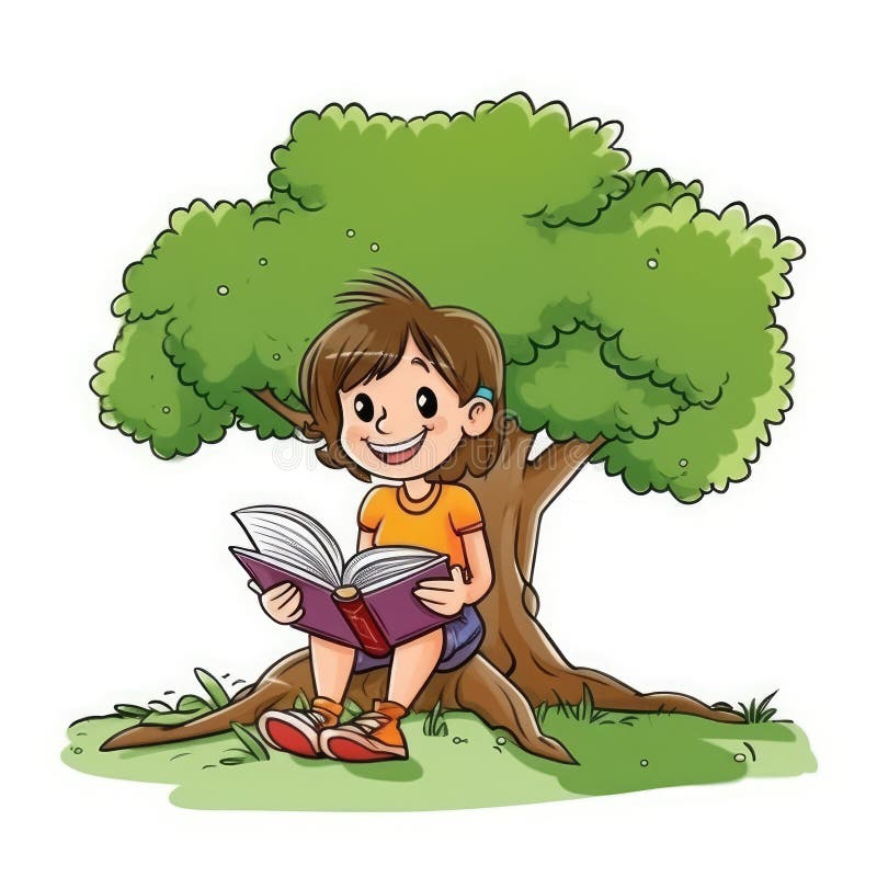 Boy Girl Reading Under Tree Stock Illustrations 79 Boy Girl Reading