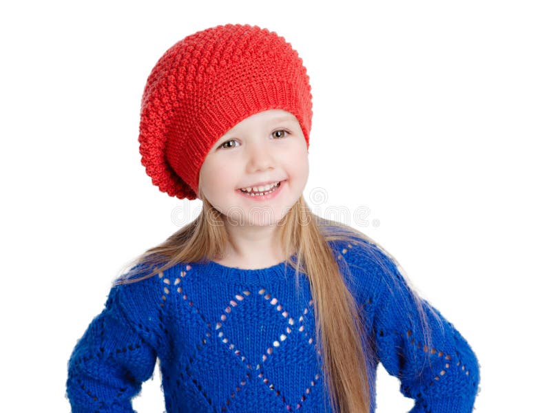 Little Girl in a Red Cap Smiles Stock Photo - Image of behavior, long ...