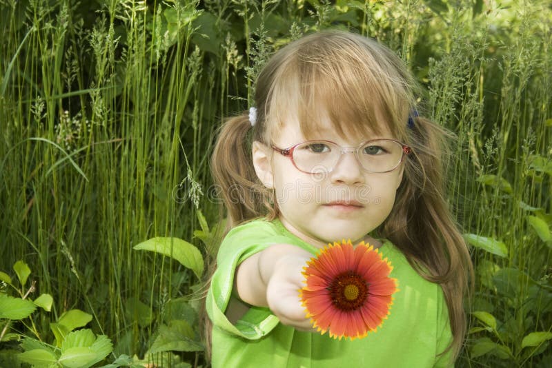 Little Girl with red flower