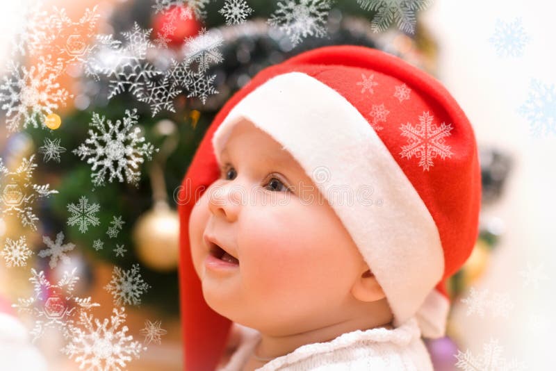 Little girl in red Santa hat