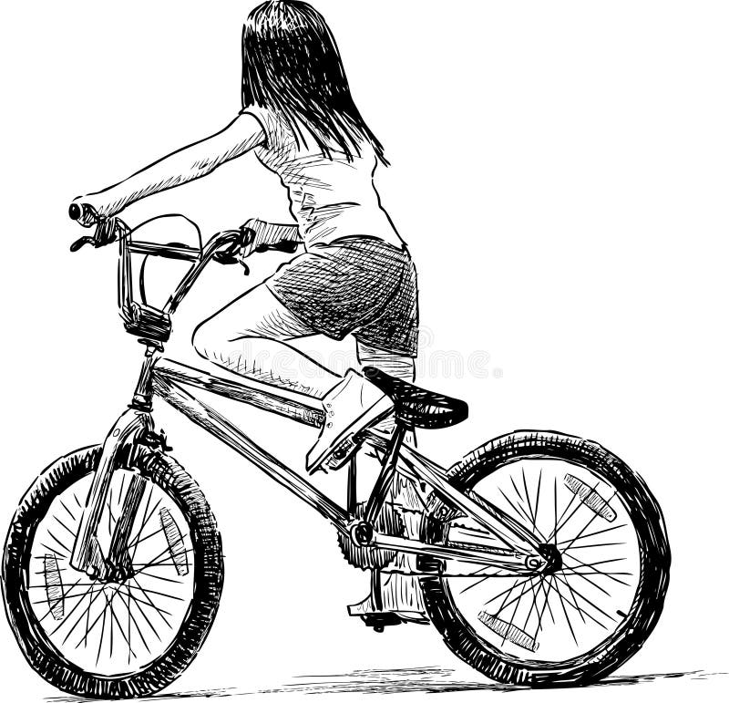 Little Girl Rides a Bicycle Stock Vector Illustration of preschooler