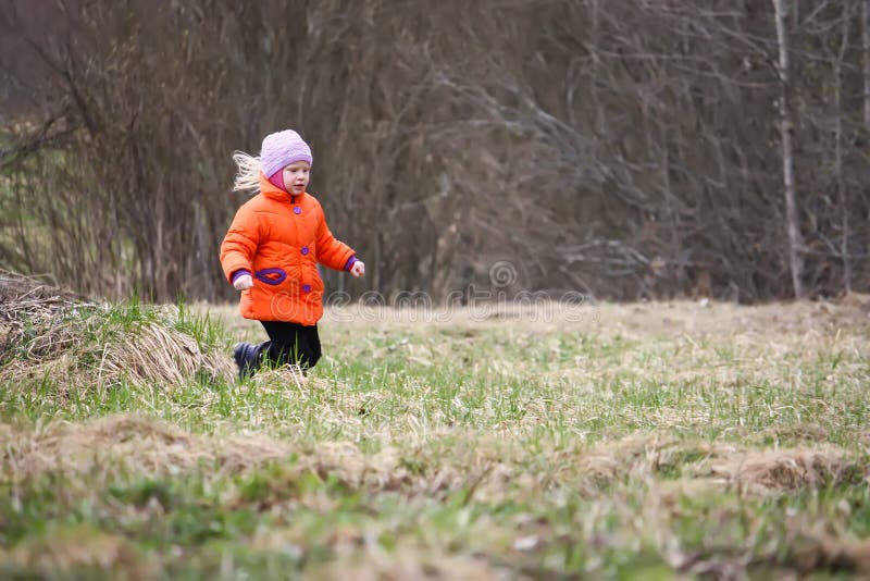 Little Girl Running on Meadow Stock Photo Image of beautiful, girl