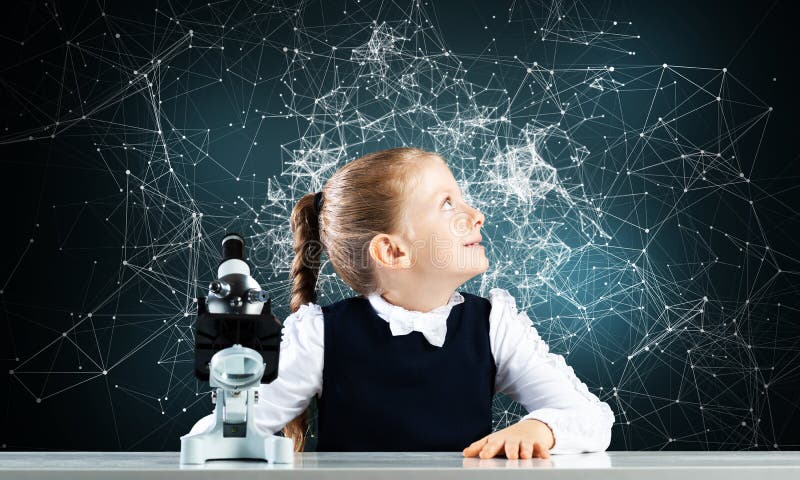 Little girl scientist with microscope royalty free stock photography Little girl scientist with microscope royalty free stock photography